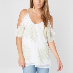 New Gimmicks Cold Shoulder Top Blouse White Chiffon Embroidery Small Med